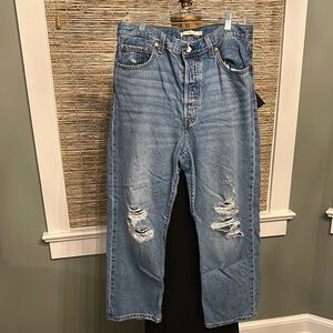 Levi's Blue Ribcage Straight Ankle Jeans with Distressed Details